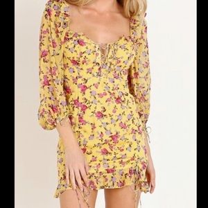 For Love and Lemons Yellow Floral Mini Dress size Medium